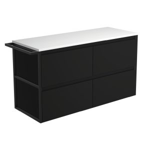 FIENZA 120BBFT AMATO WALL HUNG VANITY 1200 SATIN BLACK WITH MATTE BLACK FRAME AND TOWEL RAIL