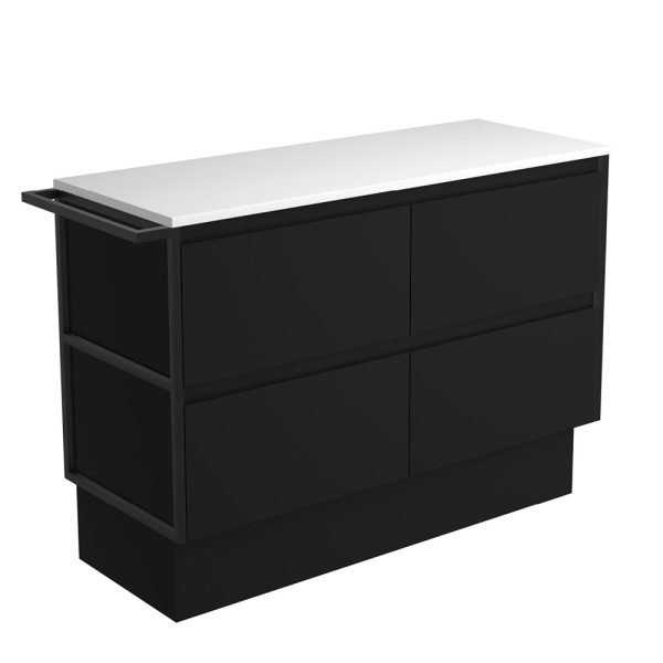 FIENZA 120BBFTK AMATO CABINET ON KICKBOARD 1200 SATIN BLACK WITH MATTE BLACK FRAME AND TOWEL RAIL