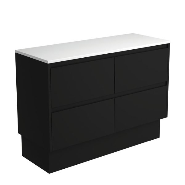 FIENZA 120BBK AMATO CABINET ON KICKBOARD 1200 SATIN BLACK WITH SATIN BLACK PANELS