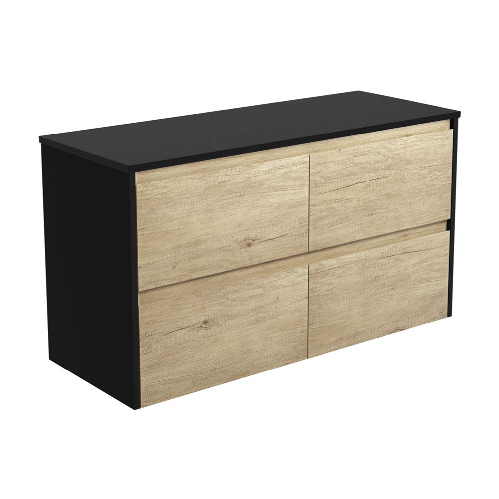 FIENZA 120BSB AMATO WALL HUNG VANITY 1200 SCANDI OAK WITH SATIN BLACK PANELS