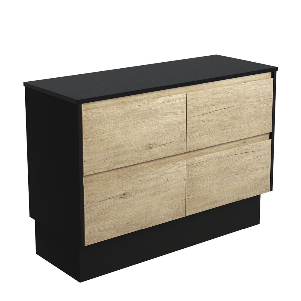 FIENZA 120BSBK AMATO CABINET ON KICKBOARD 1200 SCANDI OAK WITH SATIN BLACK PANELS