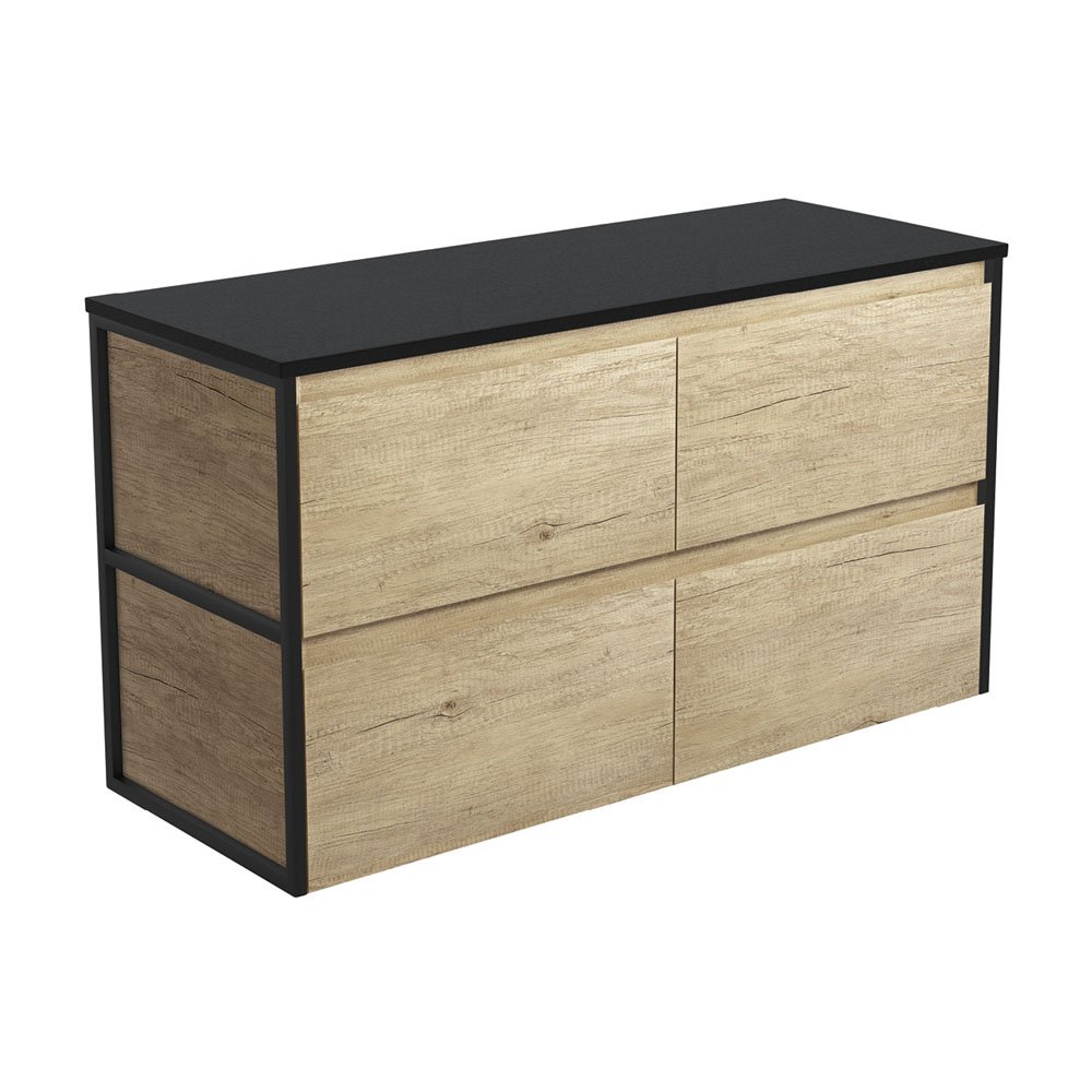 FIENZA 120BSF AMATO WALL HUNG VANITY 1200 SCANDI OAK WITH MATTE BLACK FRAMES