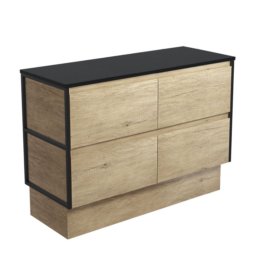 FIENZA 120BSFK AMATO CABINET ON KICKBOARD 1200 SCANDI OAK WITH MATTE BLACK FRAMES