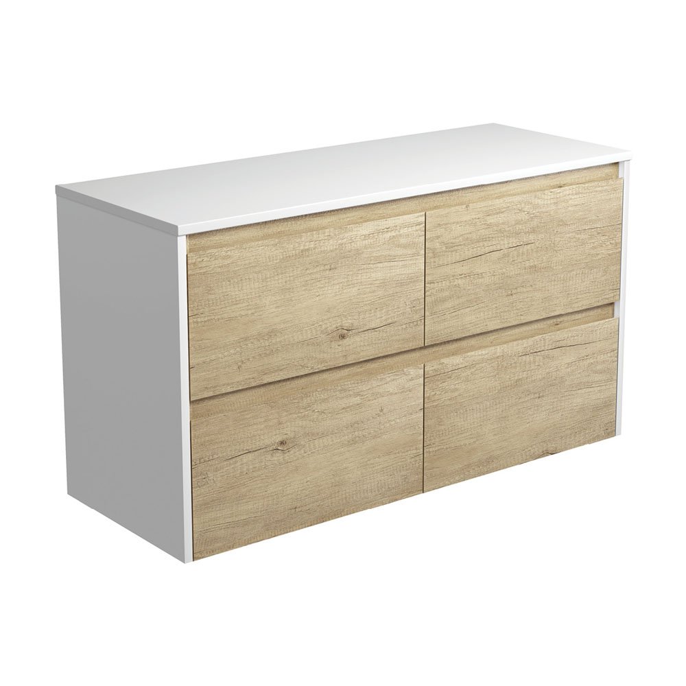 FIENZA 120BSW AMATO WALL HUNG VANITY 1200 SCANDI OAK WITH SATIN WHITE PANELS