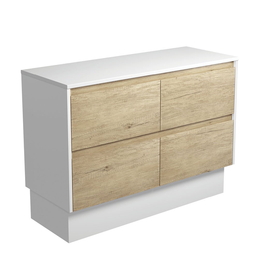 FIENZA 120BSWK AMATO CABINET ON KICKBOARD 1200 SCANDI OAK WITH SATIN WHITE PANELS