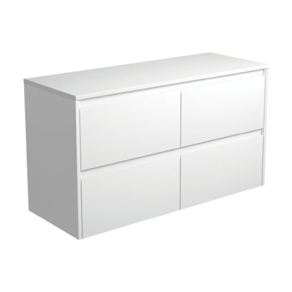 FIENZA 120BW AMATO WALL HUNG VANITY 1200 SATIN WHITE WITH SATIN WHITE PANELS