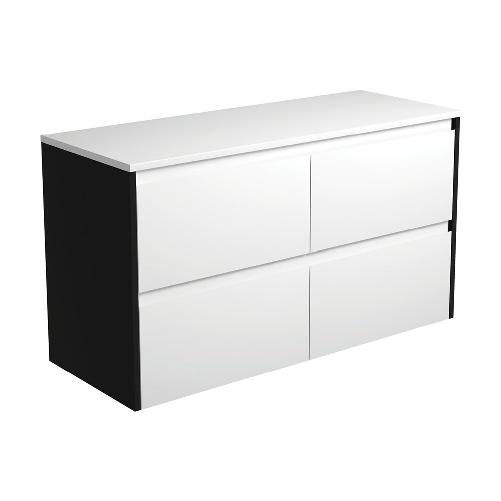 FIENZA 120BWB AMATO WALL HUNG VANITY 1200 SATIN WHITE WITH SATIN BLACK PANELS