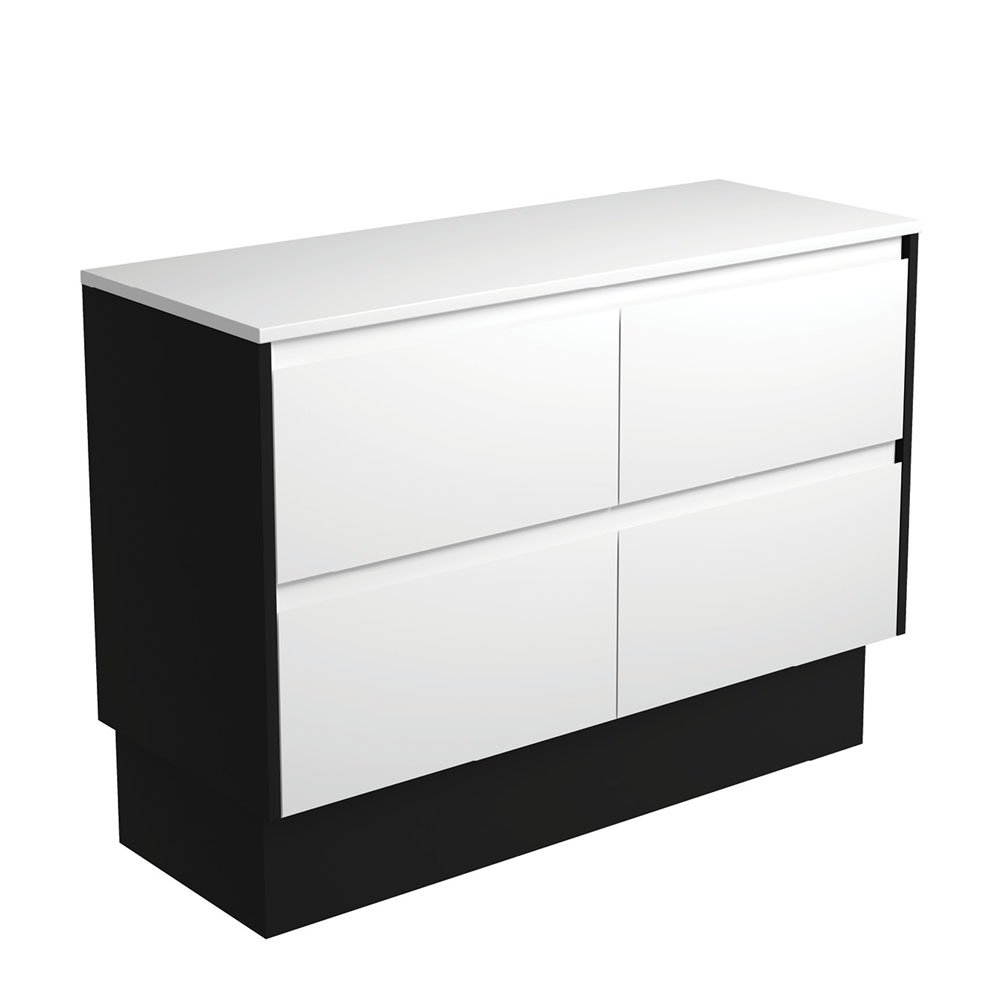 FIENZA 120BWBK AMATO CABINET ON KICKBOARD 1200 SATIN WHITE WITH SATIN BLACK PANELS