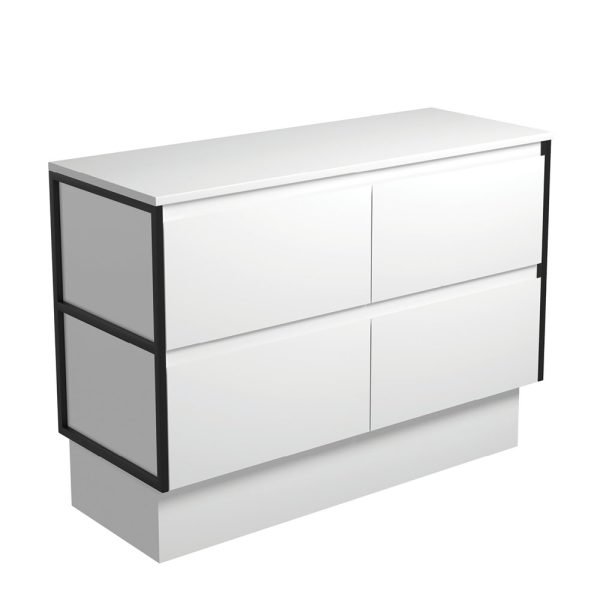 FIENZA 120BWFK AMATO CABINET ON KICKBOARD 1200 SATIN WHITE WITH MATTE BLACK FRAME