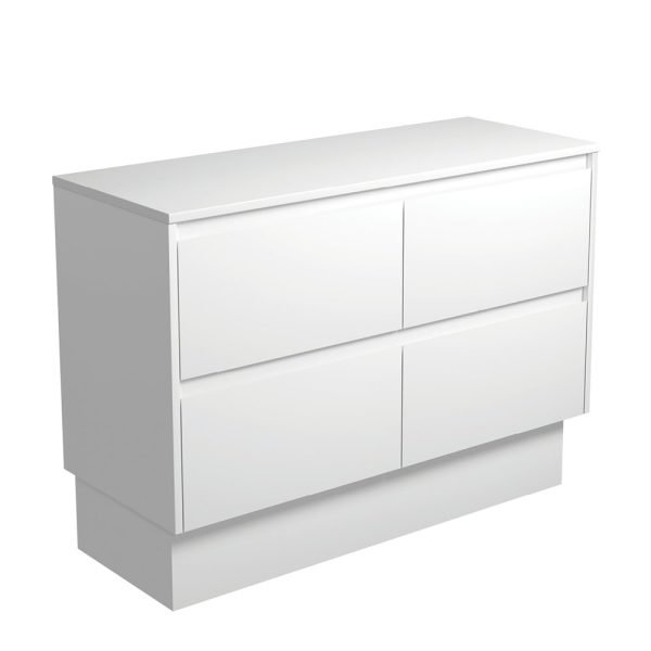 FIENZA 120BWK AMATO CABINET ON KICKBOARD 1200 SATIN WHITE WITH SATIN WHITE PANELS