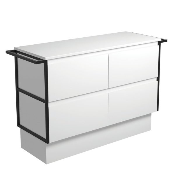 FIENZA 120BWTK AMATO CABINET ON KICKBOARD 1200 SATIN WHITE WITH MATTE BLACK FRAME AND TOWEL RAILS