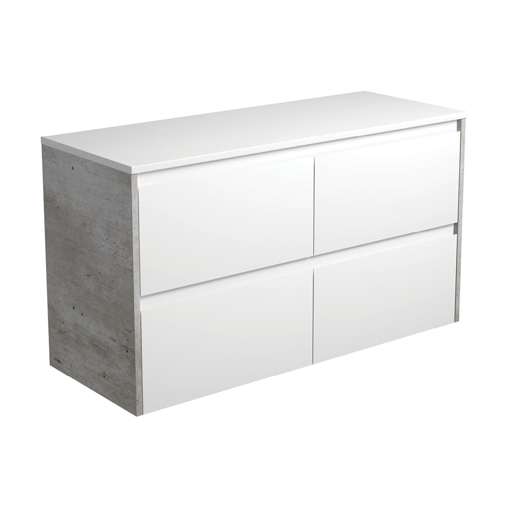 FIENZA 120BWX AMATO WALL HUNG VANITY 1200 SATIN WHITE WITH INDUSTRIAL PANELS