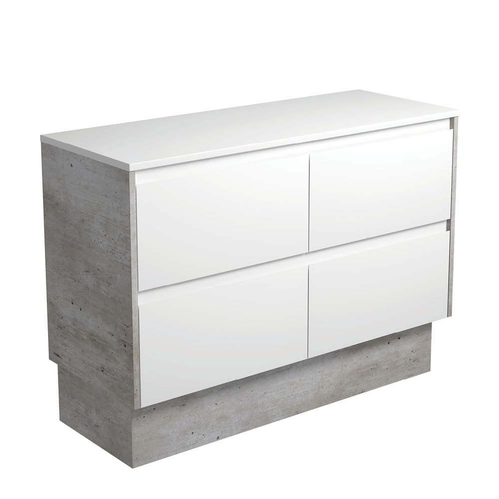 FIENZA 120BWXK AMATO CABINET ON KICKBOARD 1200 SATIN WHITE WITH INDUSTRIAL PANELS