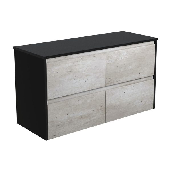 FIENZA 120BXB AMATO WALL HUNG VANITY 1200 INDUSTRIAL WITH SATIN BLACK PANELS