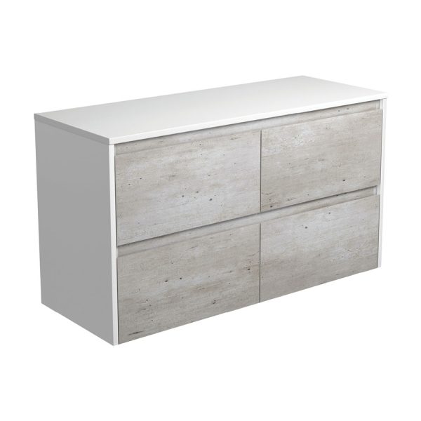 FIENZA 120BXW AMATO WALL HUNG VANITY 1200 INDUSTRIAL WITH SATIN WHITE PANELS