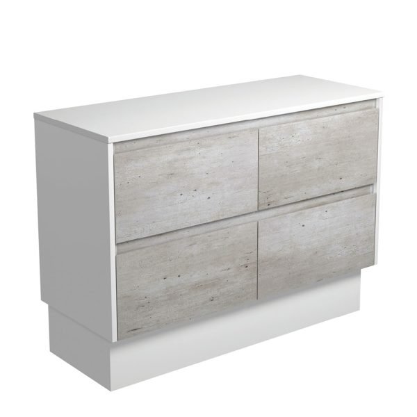 FIENZA 120BXWK AMATO CABINET ON KICKBOARD 1200 INDUSTRIAL WITH SATIN WHITE PANELS