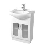 FIENZA 60EK ANTONIO SPACE SAVER CABINET ON KICKBOARD 600 GLASS/ SOLID DOOR GLOSS WHITE
