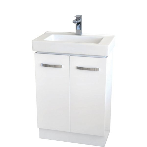 FIENZA 60VKW REGENT SLIM ENSUITE VANITY ON KICKBOARD 600 GLOSS WHITE