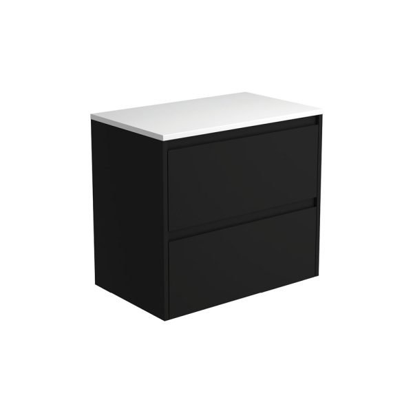 FIENZA 75BB AMATO WALL HUNG VANITY 750 SATIN BLACK WITH SATIN BLACK PANELS