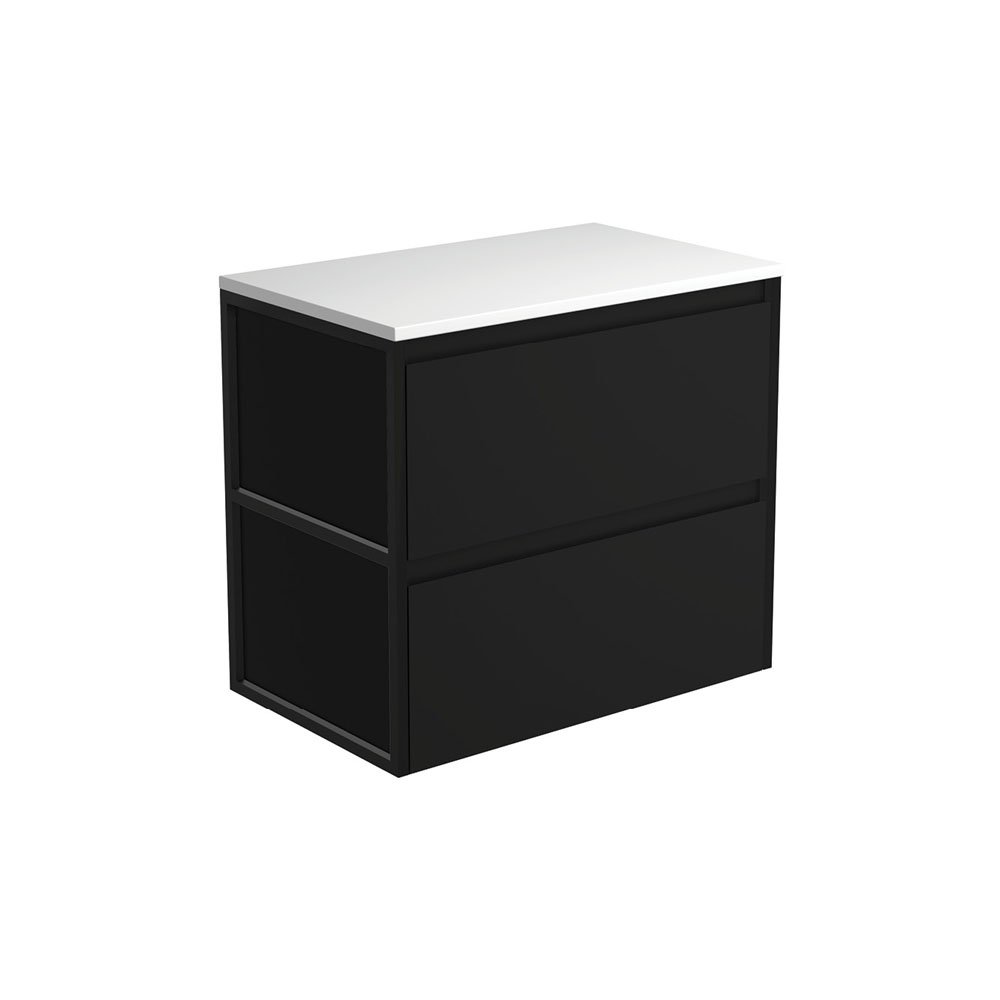 FIENZA 75BBF AMATO WALL HUNG VANITY 750 SATIN BLACK WITH MATTE BLACK FRAMES