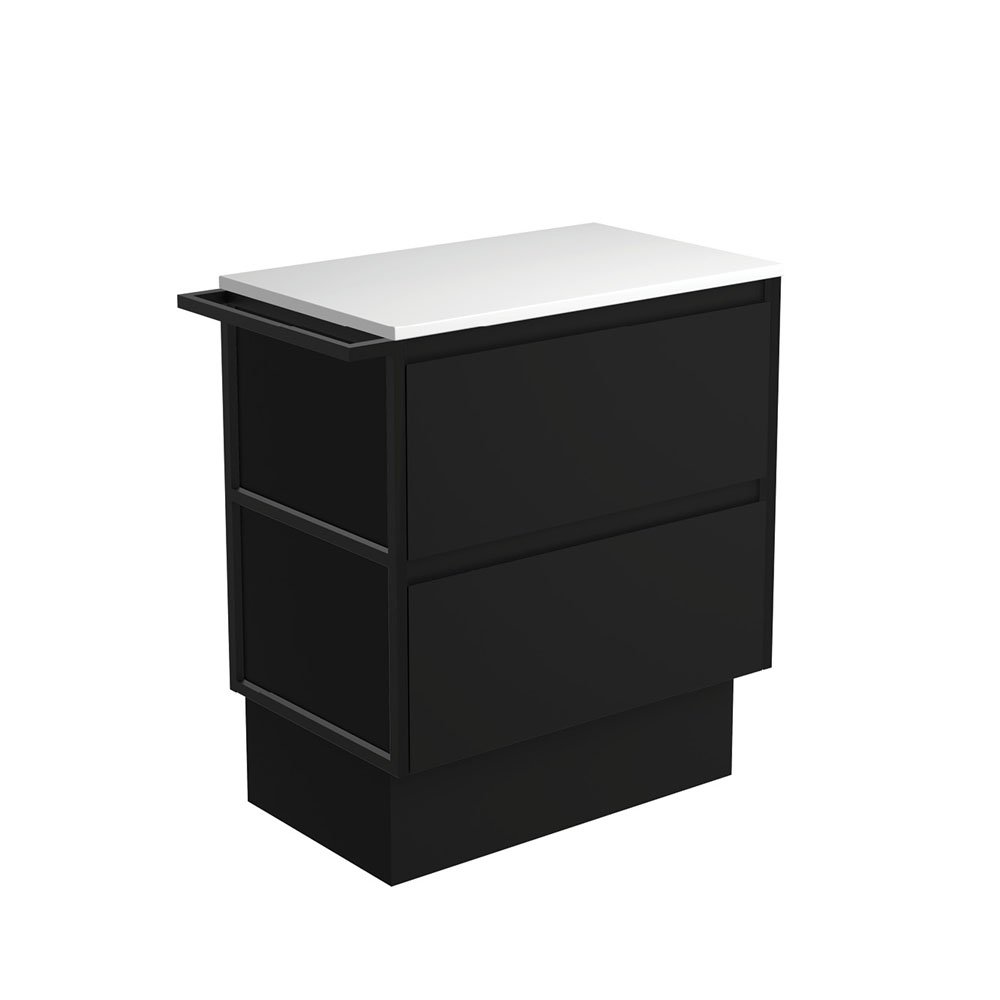 FIENZA 75BBFTK AMATO CABINET ON KICKBOARD 750 SATIN BLACK WITH MATTE BLACK FRAME AND TOWEL RAIL