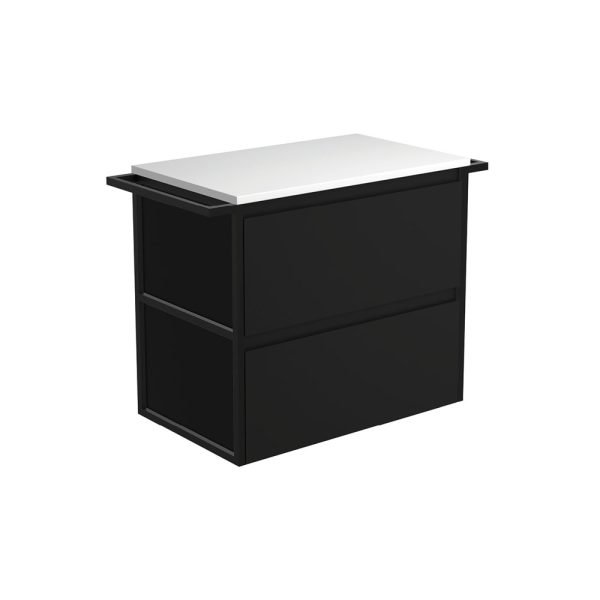 FIENZA 75BBT AMATO WALL HUNG VANITY 750 SATIN BLACK WITH MATTE BLACK TOWEL RAILS