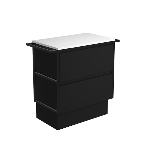 FIENZA 75BBTK AMATO CABINET ON KICKBOARD 750 SATIN BLACK WITH MATTE BLACK TOWEL RAILS