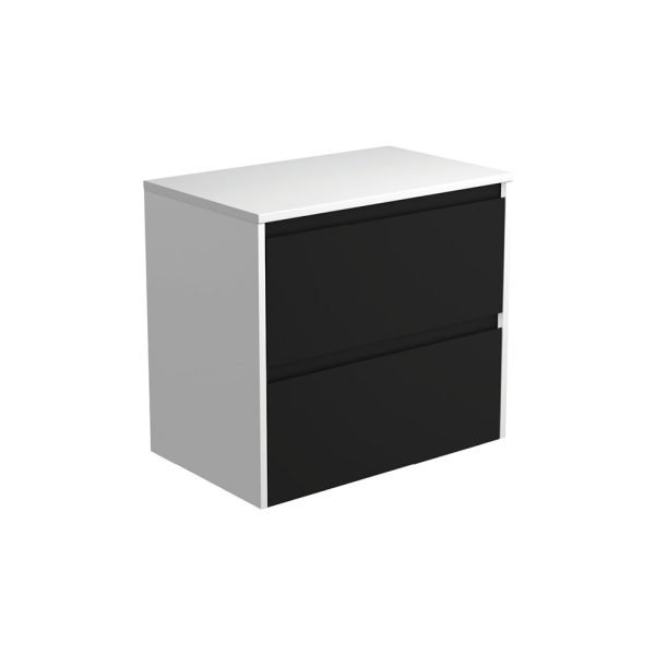 FIENZA 75BBW AMATO WALL HUNG VANITY 750 SATIN BLACK WITH SATIN WHITE PANELS