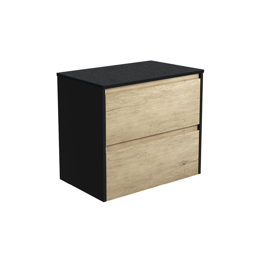 FIENZA 75BSB AMATO WALL HUNG VANITY 750 SCANDI OAK WITH SATIN BLACK PANELS