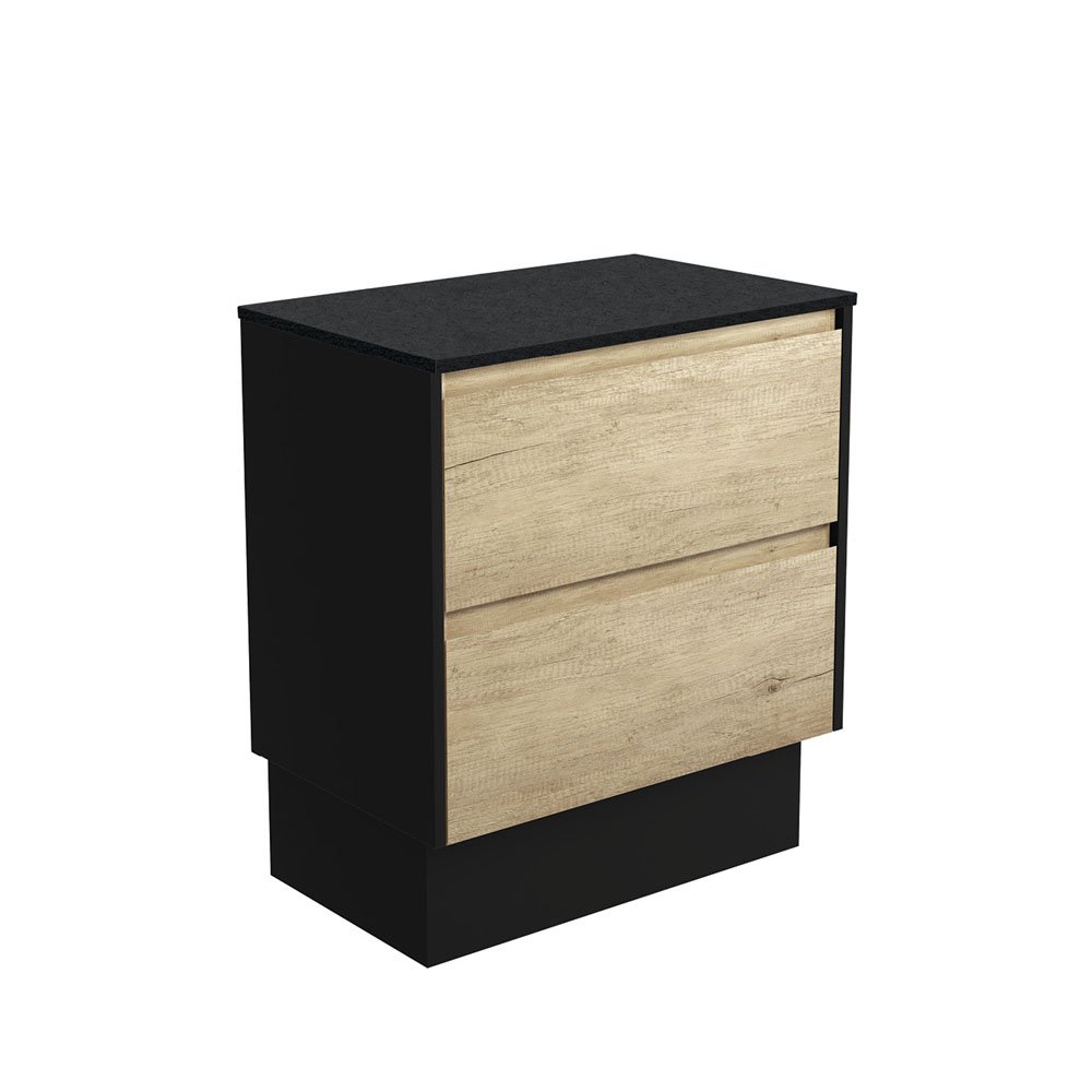 FIENZA 75BSBK AMATO CABINET ON KICKBOARD 750 SCANDI OAK WITH SATIN BLACK PANELS