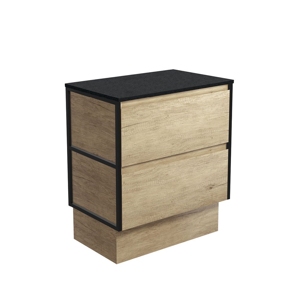 FIENZA 75BSFK AMATO CABINET ON KICKBOARD 750 SCANDI OAK WITH MATTE BLACK FRAMES