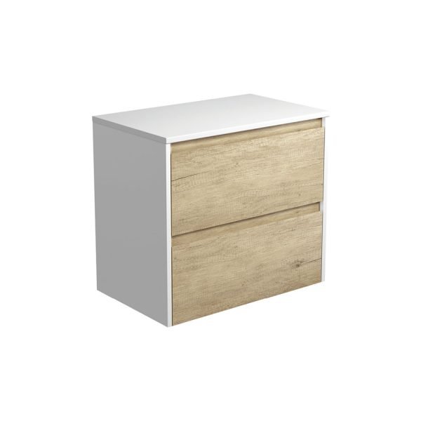 FIENZA 75BSW AMATO WALL HUNG VANITY 750 SCANDI OAK WITH SATIN WHITE PANELS