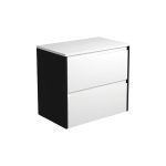 FIENZA 75BWB AMATO WALL HUNG VANITY 750 SATIN WHITE WITH SATIN BLACK PANELS