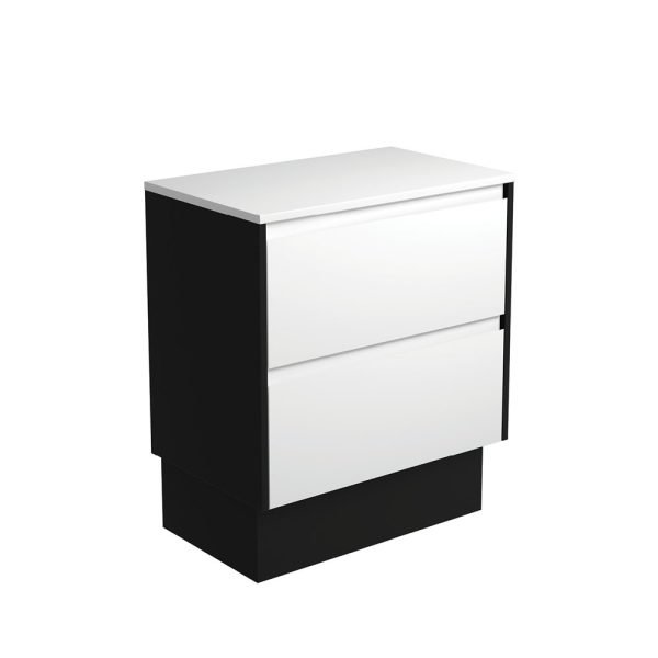 FIENZA 75BWBK AMATO CABINET ON KICKBOARD 750 SATIN WHITE WITH SATIN BLACK PANELS