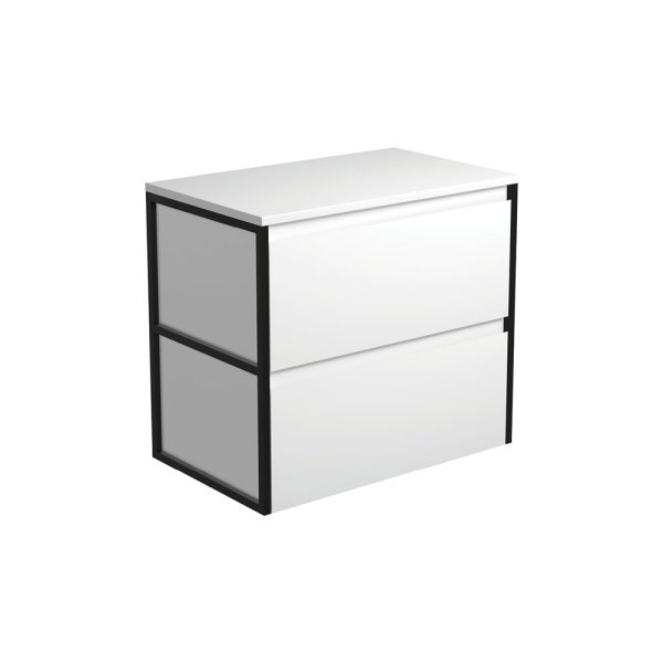 FIENZA 75BWF AMATO WALL HUNG VANITY 750 SATIN WHITE WITH MATTE BLACK FRAME
