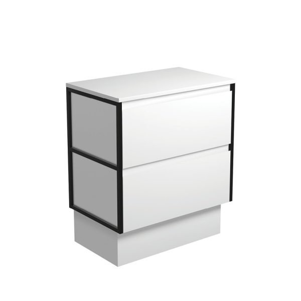 FIENZA 75BWFK AMATO CABINET ON KICKBOARD 750 SATIN WHITE WITH MATTE BLACK FRAME