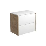 FIENZA 75BWS AMATO WALL HUNG VANITY 750 SATIN WHITE WITH SCANDI OAK PANELS