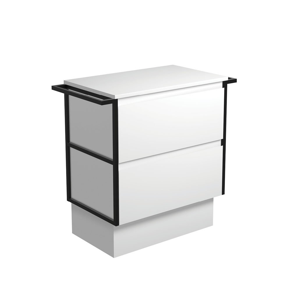 FIENZA 75BWTK AMATO CABINET ON KICKBOARD 750 SATIN WHITE WITH MATTE BLACK FRAME AND TOWEL RAILS