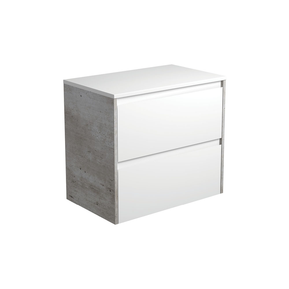 FIENZA 75BWX AMATO WALL HUNG VANITY 750 SATIN WHITE WITH INDUSTRIAL PANELS