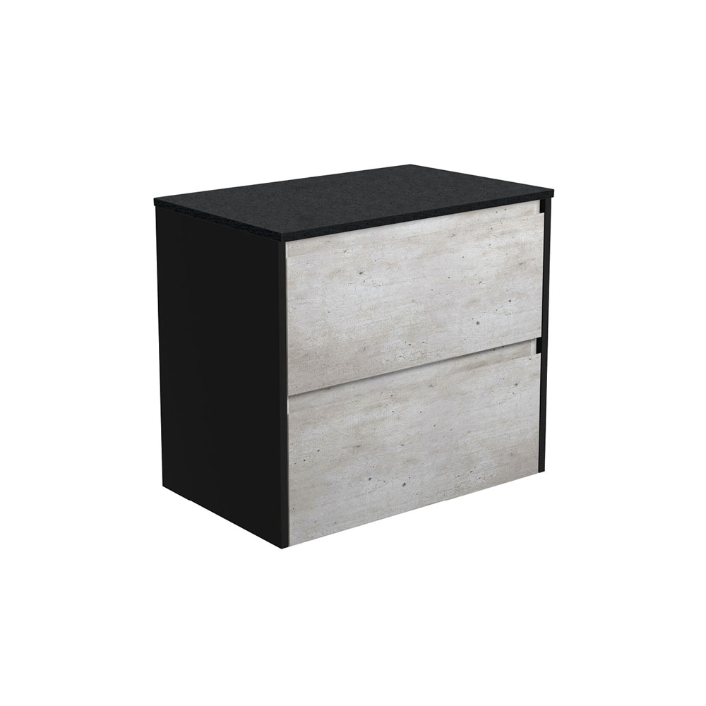 FIENZA 75BXB AMATO WALL HUNG VANITY 750 INDUSTRIAL WITH SATIN BLACK PANELS