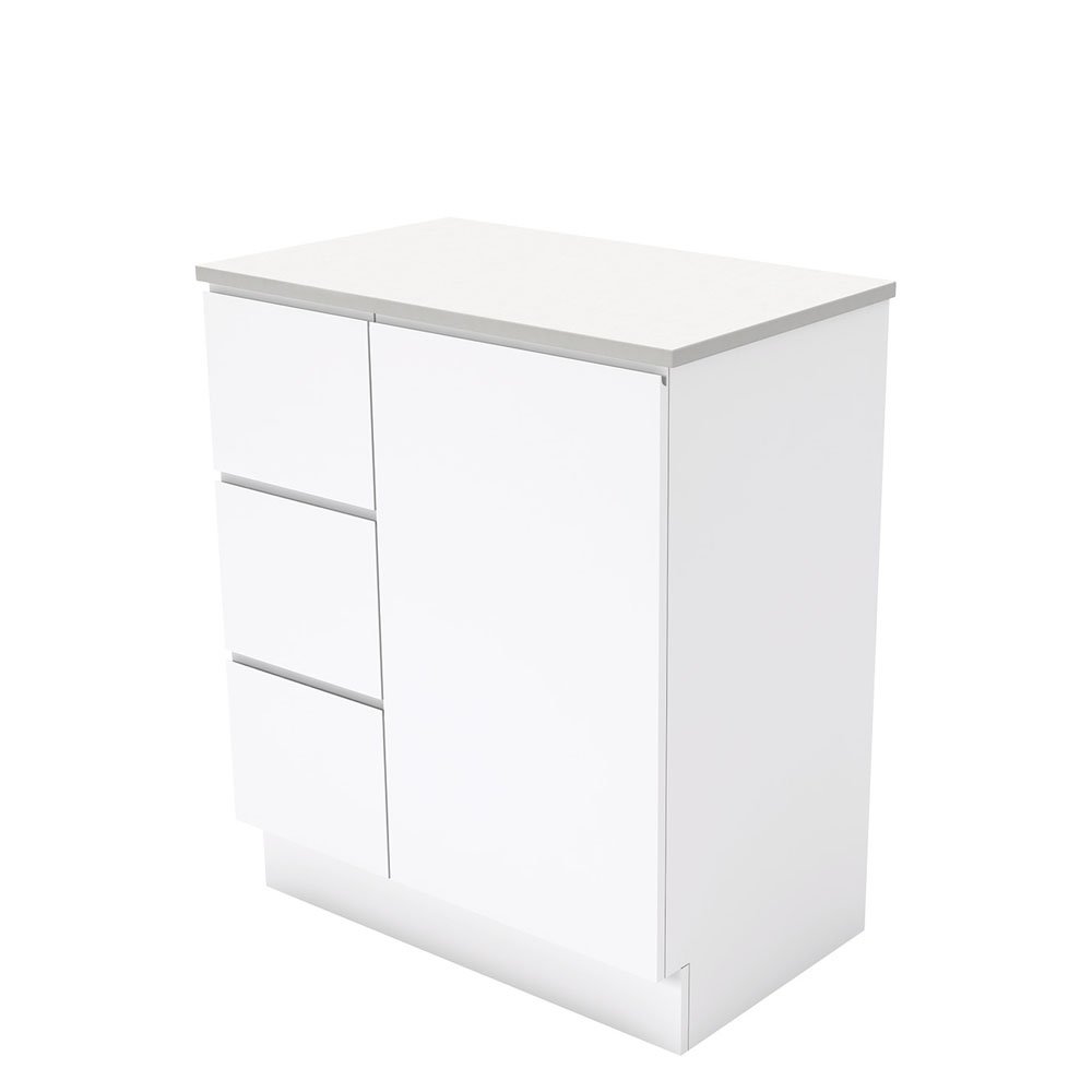 FIENZA 75C FINGERPULL CABINET ON KICKBOARD 750 LEFT/RIGHT HAND DRAWERS GLOSS WHITE