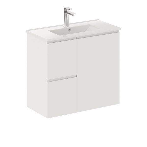 FIENZA 75DF SISKA SLIM WALL HUNG VANITY 750 LEFT/RIGHT HAND DRAWERS SATIN WHITE