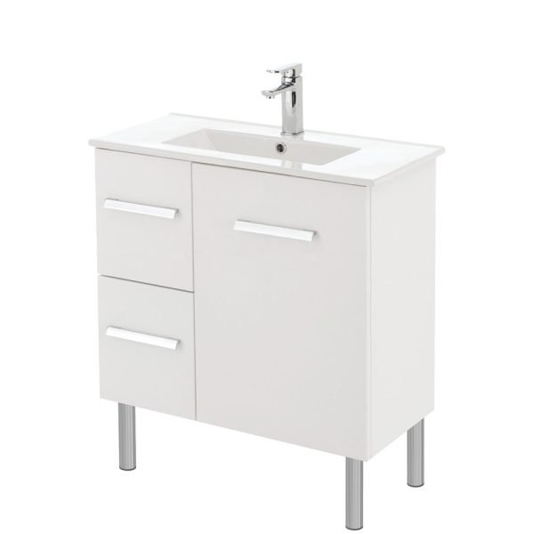 FIENZA 75DL DELGADO SLIM VANITY ON LEGS 750 LEFT/RIGHT HAND DRAWERS GLOSS WHITE