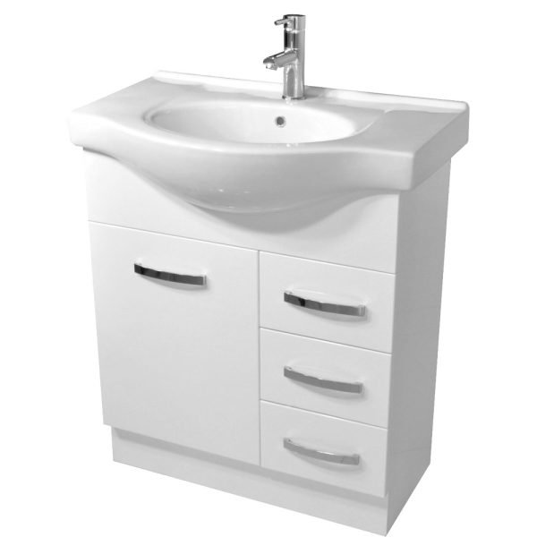 FIENZA 75EK ANTONIO SPACE SAVER CABINET ON KICKBOARD 750 GLASS/ SOLID DOOR GLOSS WHITE