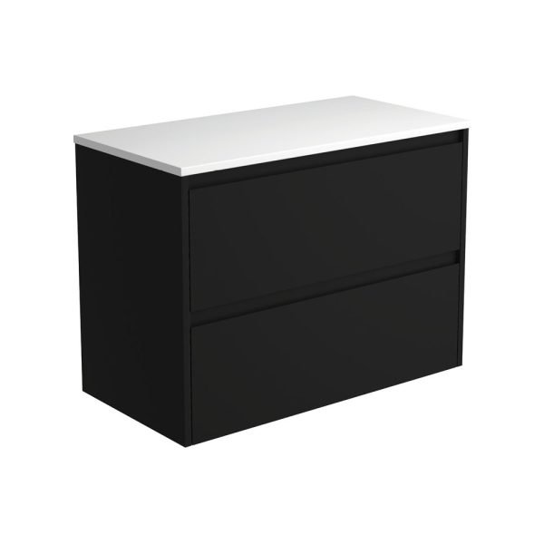 FIENZA 90BB AMATO WALL HUNG VANITY 900 SATIN BLACK WITH SATIN BLACK PANELS