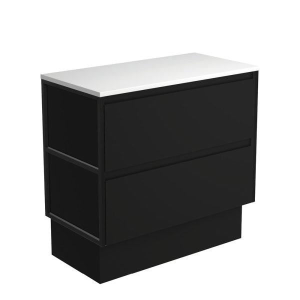 FIENZA 90BBFK AMATO CABINET ON KICKBOARD 900 SATIN BLACK WITH MATTE BLACK FRAMES