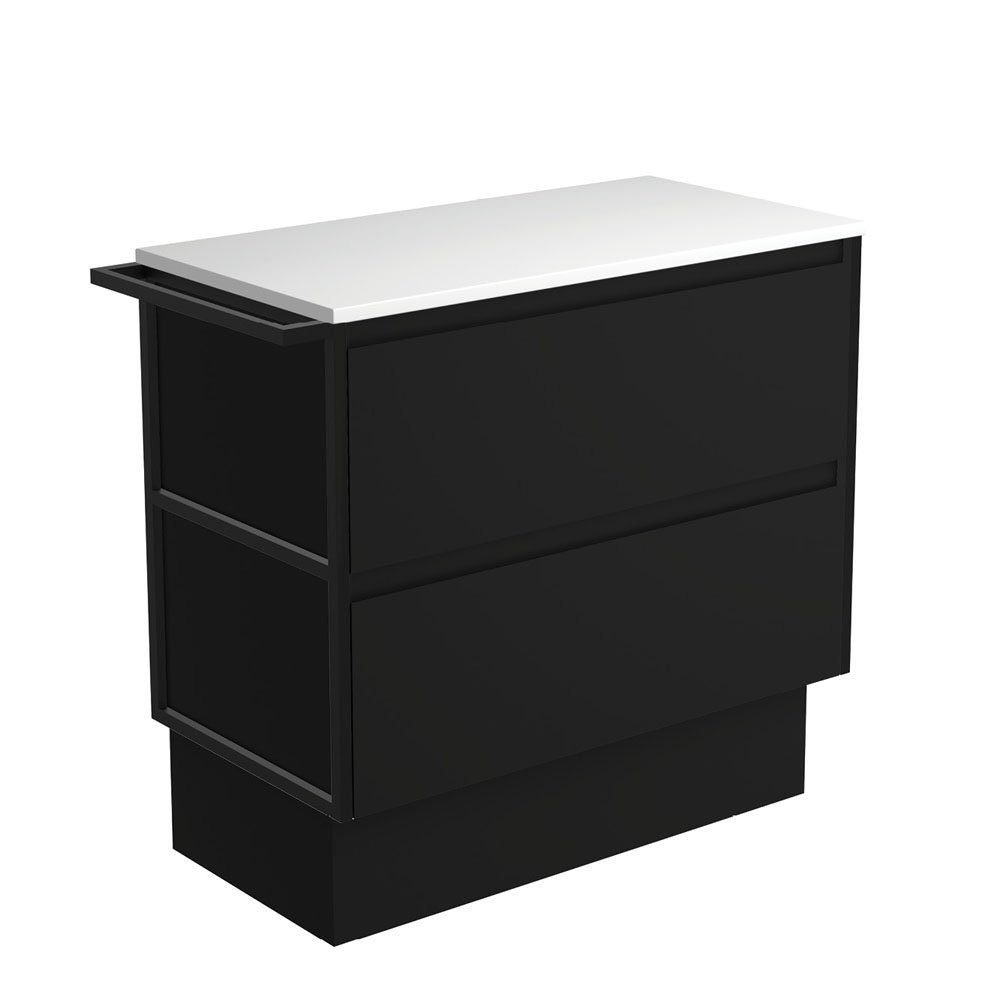 FIENZA 90BBFTK AMATO CABINET ON KICKBOARD 900 SATIN BLACK WITH MATTE BLACK FRAME AND TOWEL RAIL