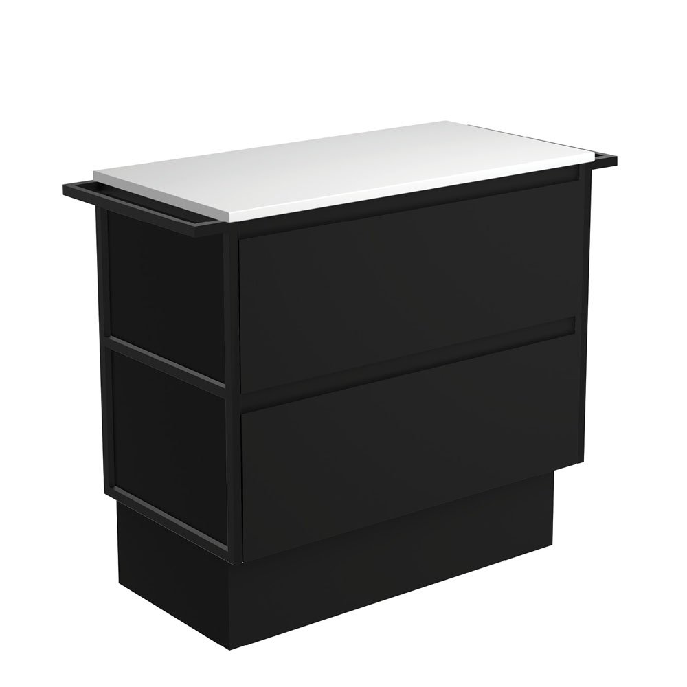 FIENZA 90BBTK AMATO CABINET ON KICKBOARD 900 SATIN BLACK WITH MATTE BLACK TOWEL RAILS