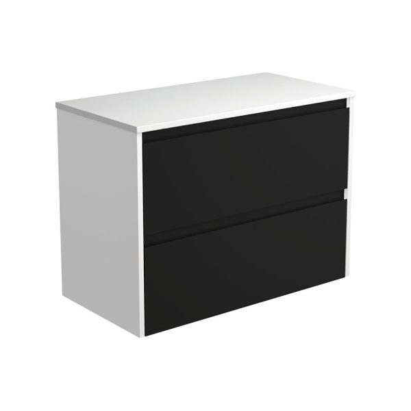 FIENZA 90BBW AMATO WALL HUNG VANITY 900 SATIN BLACK WITH SATIN WHITE PANELS