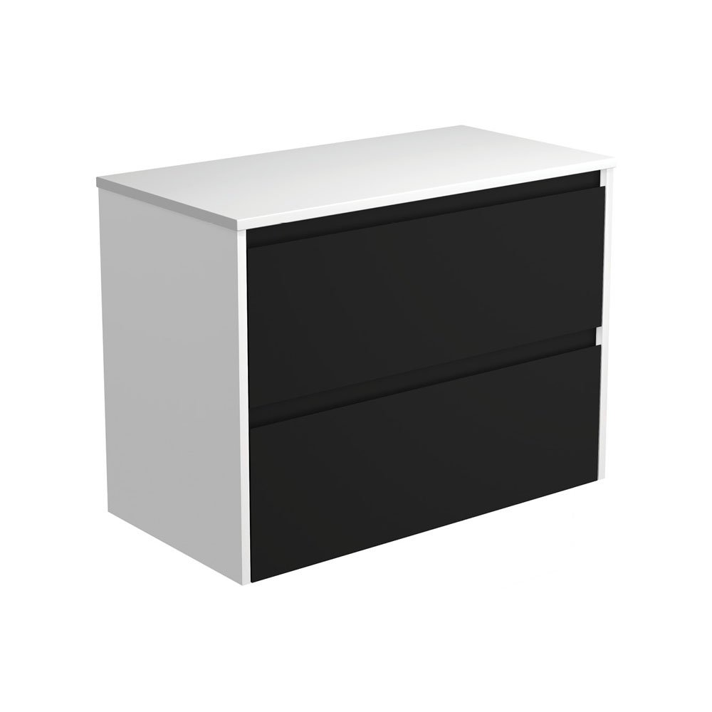 FIENZA 90BBW AMATO WALL HUNG VANITY 900 SATIN BLACK WITH SATIN WHITE PANELS